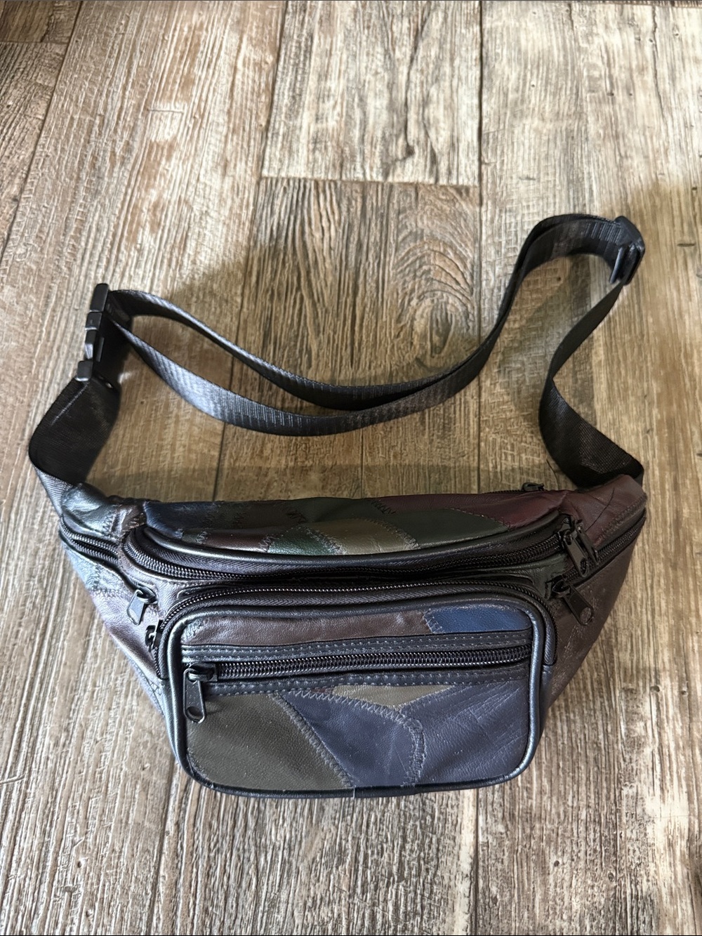 Unisex Patchwork Leather Waist Bag - Multicolor